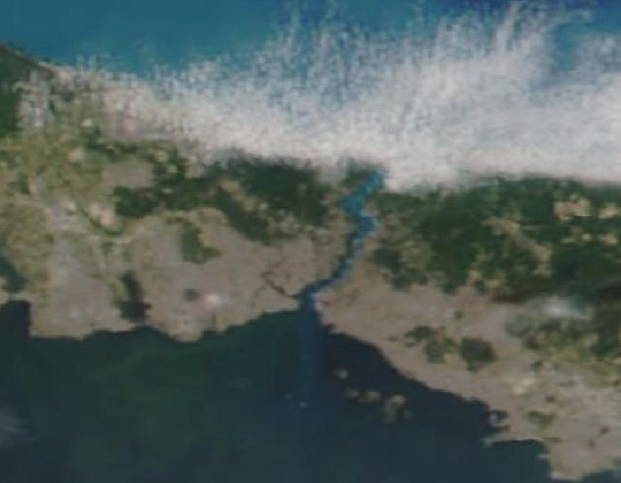Satellite view of the Bosphorus strait, the chokepoint for Black Sea grain exports